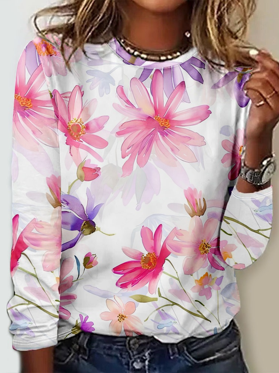 Chemisiers1 Décontracté impression en 3D Printemps / Automne Polyester Micro-élasticité Quotidien Coupe Régulière Noël Manches Longues pour Femmes