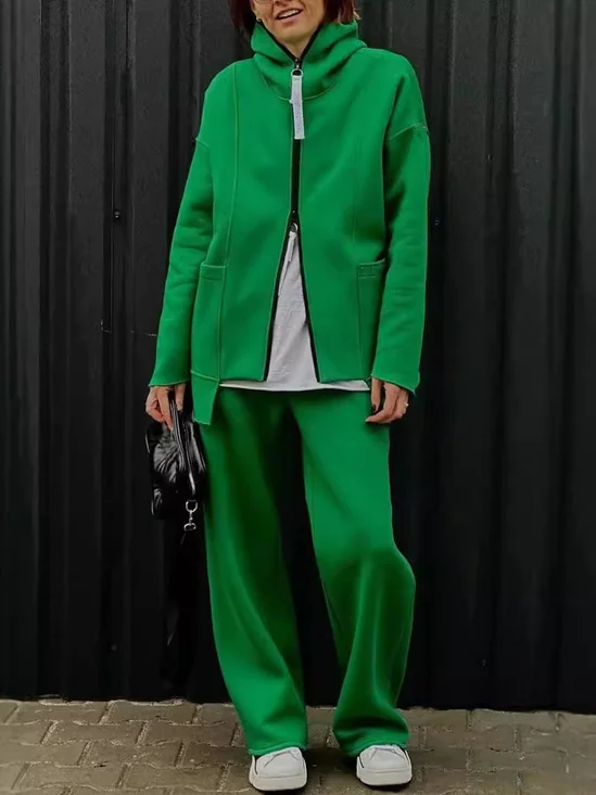 Deux Pièces Ensembles Femmes Décontracté Plain Printemps / Automne Polyester Naturel Micro-élasticité Manches Longues Manteau avec Pantalons Régulier