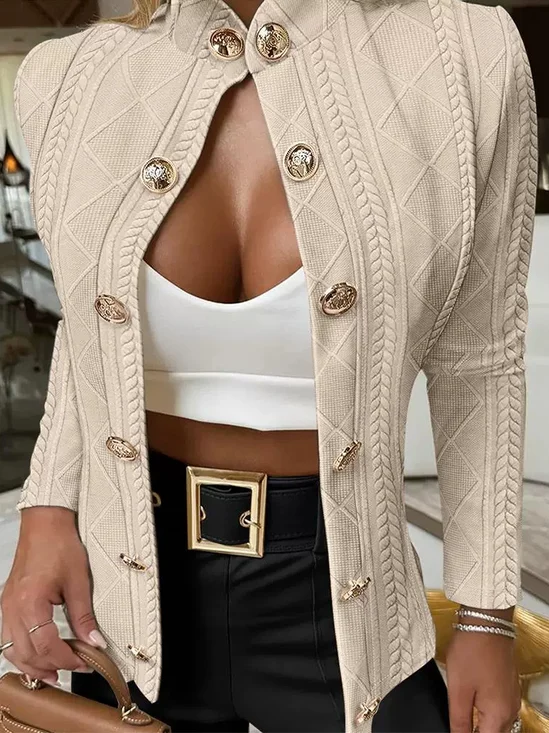 Col Montant Manches Longues Régulier Plain Blouson Boucle pour Femmes