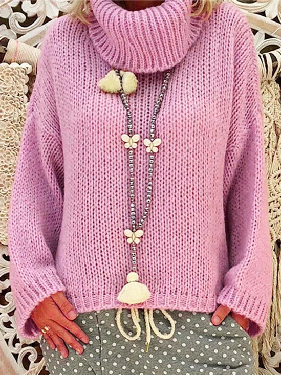Pulls Décontracté Plain Printemps / Automne Naturel Quotidien Manches Longues Col Rond Régulier Droit pour Femmes