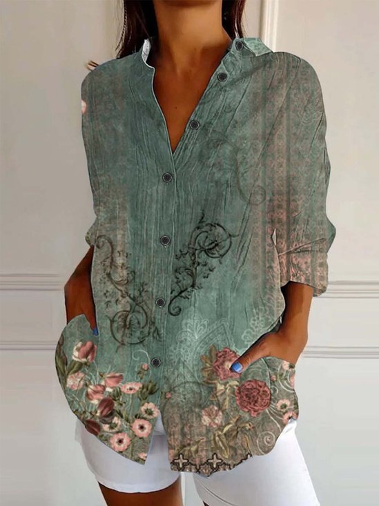 Chemises Décontracté Floral Printemps / Automne Dentelle Quotidien Ample Régulier Droit Col de Chemise pour Femmes