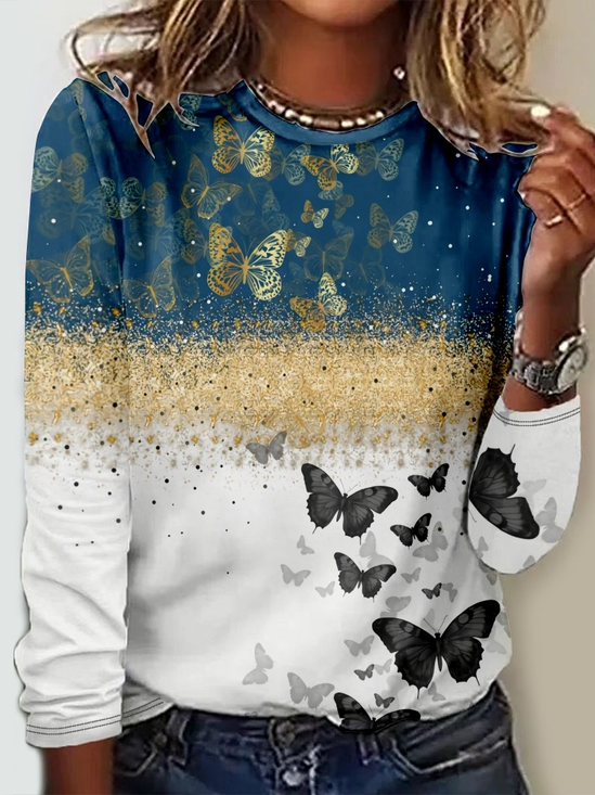 T-shirts Décontracté Bloc de Couleur Printemps / Automne Quotidien Ample Jersey Col Rond Régulier Régulier pour Femmes