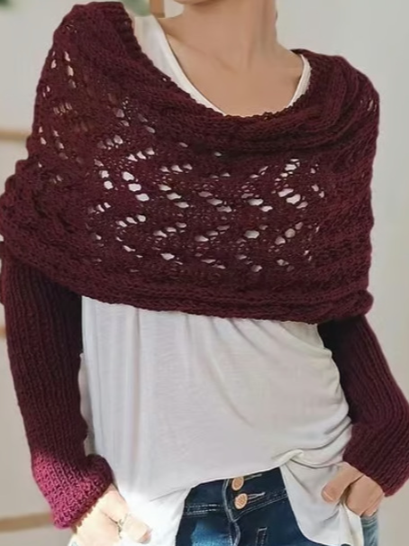 Pulls Boho Plain Printemps / Automne Acrylique Micro-élasticité Coupe Régulière Manches Longues O-Ligne À Épaules Dénudées pour Femmes