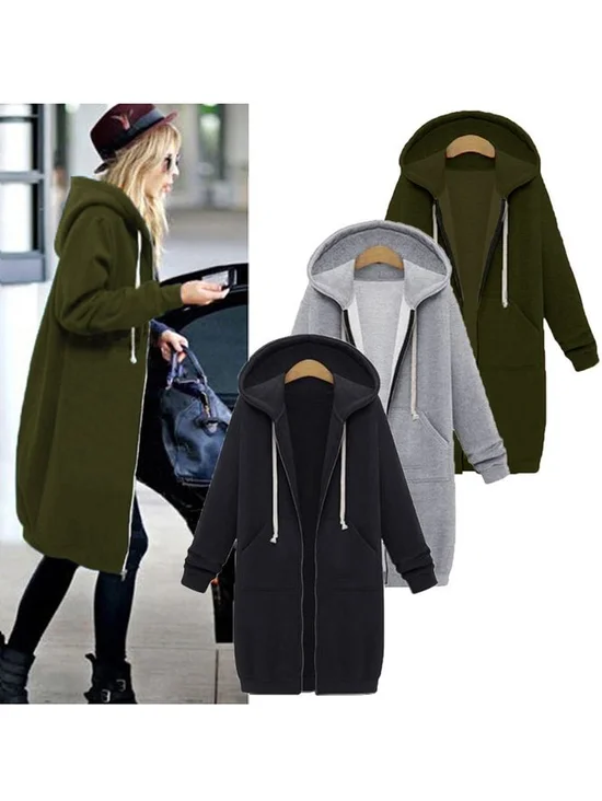Micro-élasticité Sweat-shirt à Capuche Manches Longues Poids lourd Plain Sweat à capuche zippé Manteau pour Femmes
