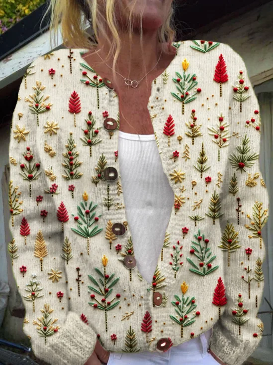 Cardigans Femmes Décontracté impression en 3D Hiver Poids lourd Micro-élasticité Quotidien Manches Longues Col Rond Régulier