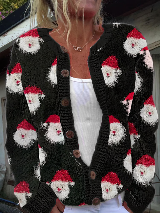 Cardigans Femmes Décontracté Père Noël Hiver Poids lourd Micro-élasticité Quotidien Coupe Régulière Manches Longues Col Rond