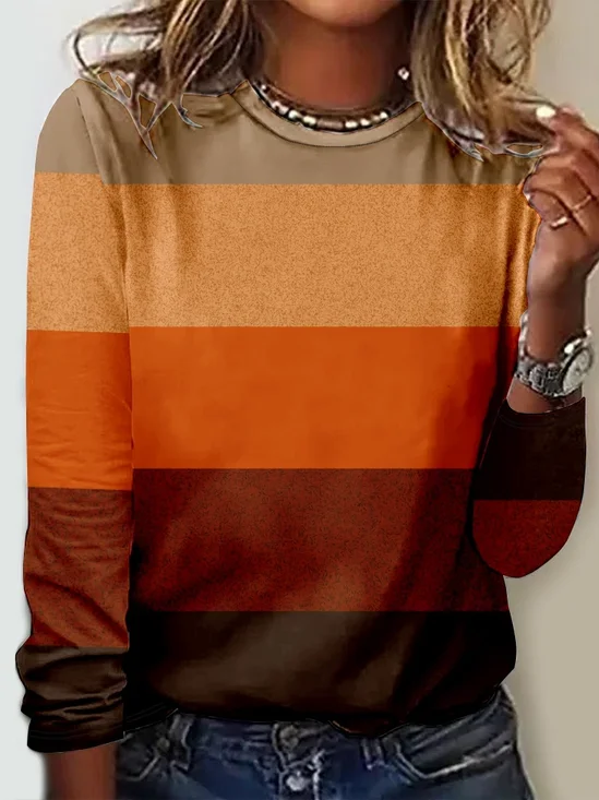 Chemisiers1 Rayé Décontracté Printemps / Automne Polyester Micro-élasticité Quotidien Noël Manches Longues Régulier pour Femmes