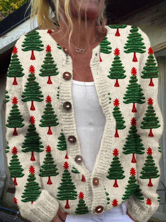 Cardigans Décontracté impression en 3D Hiver Tricoté Micro-élasticité Quotidien Coupe Régulière Manches Longues Droit pour Femmes