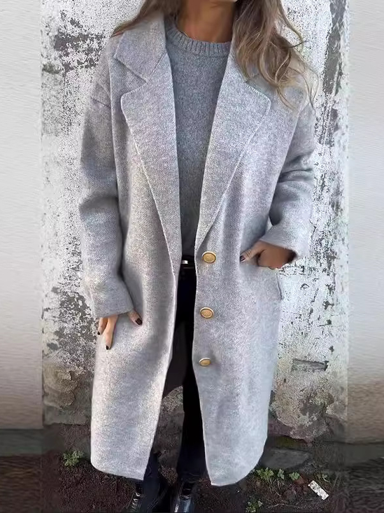 Élasticité moyenne à Col Revers Manches Longues Régulier Plain Manteau pour Femmes