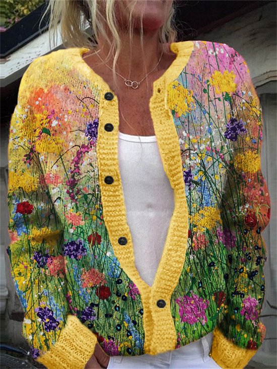 Cardigans Décontracté impression en 3D Hiver Tricoté Poids lourd Micro-élasticité Quotidien Manches Longues Droit pour Femmes
