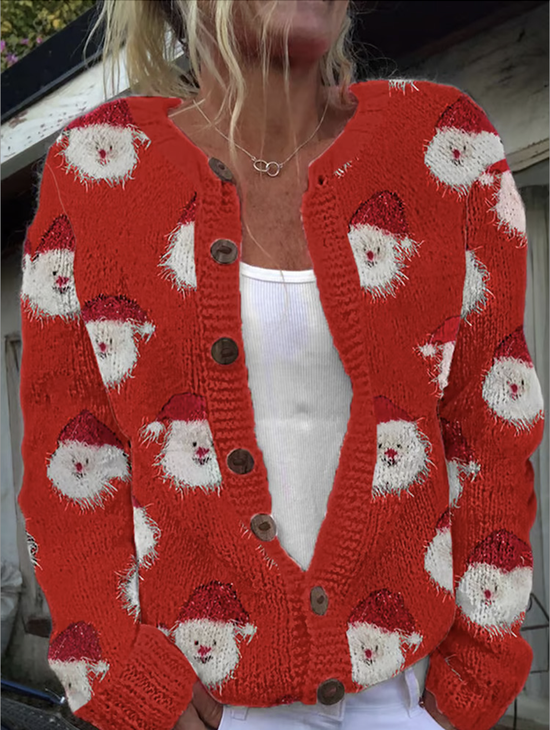 Cardigans Femmes Décontracté impression en 3D Hiver Tricoté Micro-élasticité Quotidien Manches Longues Col Rond Régulier