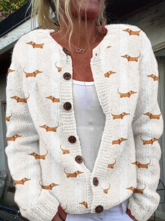 Cardigans Décontracté impression en 3D Hiver Tricoté Poids lourd Micro-élasticité Col Rond Régulier Droit pour Femmes