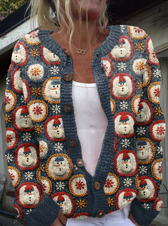 Cardigans Femmes Décontracté impression en 3D Hiver Tricoté Poids lourd Micro-élasticité Quotidien Col Rond Régulier
