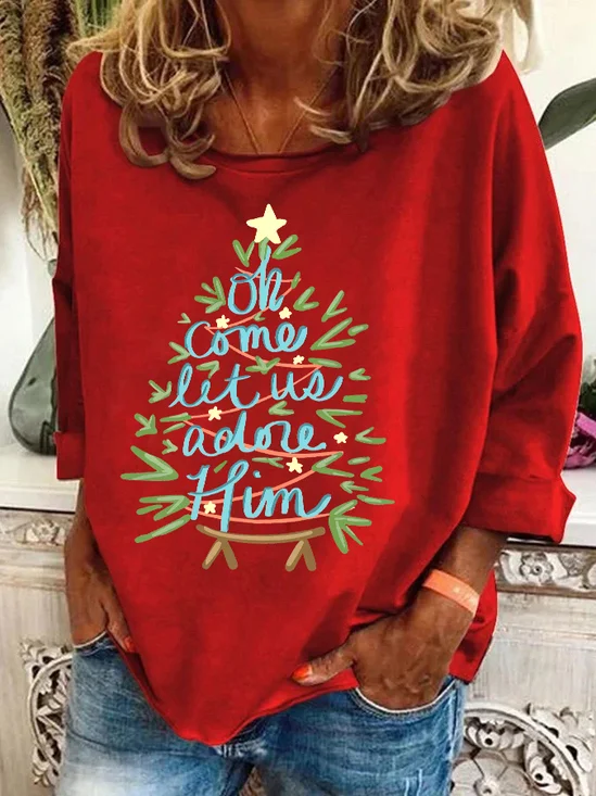 Sweat-shirts Femmes Décontracté Printemps / Automne Sapin de Noël Aucune élasticité Manches Longues Col Rond en Mélangé de Coton Régulier Régulier
