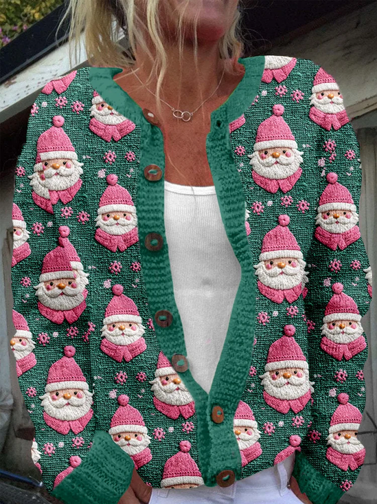 Cardigans Femmes Décontracté impression en 3D Hiver Tricoté Poids lourd Micro-élasticité Quotidien Coupe Régulière Régulier