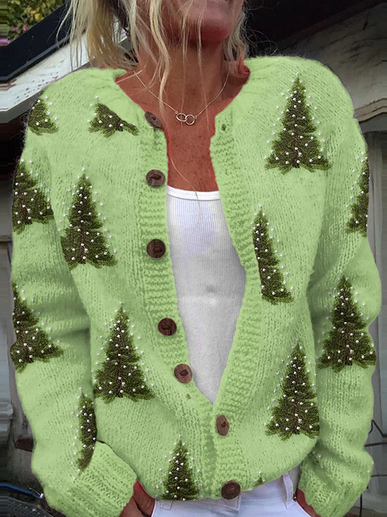 Cardigans Femmes Décontracté Bloc de Couleur Hiver Poids lourd Micro-élasticité Quotidien Coupe Régulière Col Rond Régulier