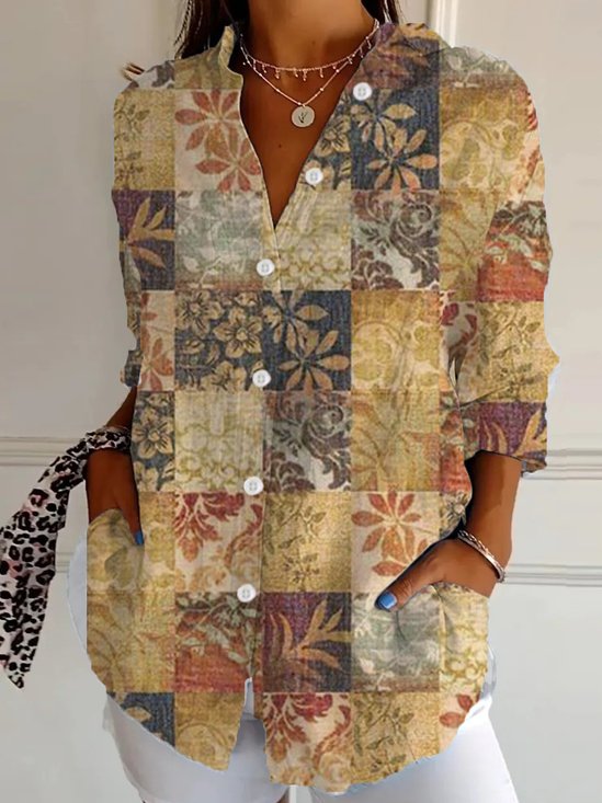 Chemises Femmes Décontracté Ethnique Printemps / Automne Polyester Léger Aucune élasticité Coupe Régulière Droit Col de Chemise