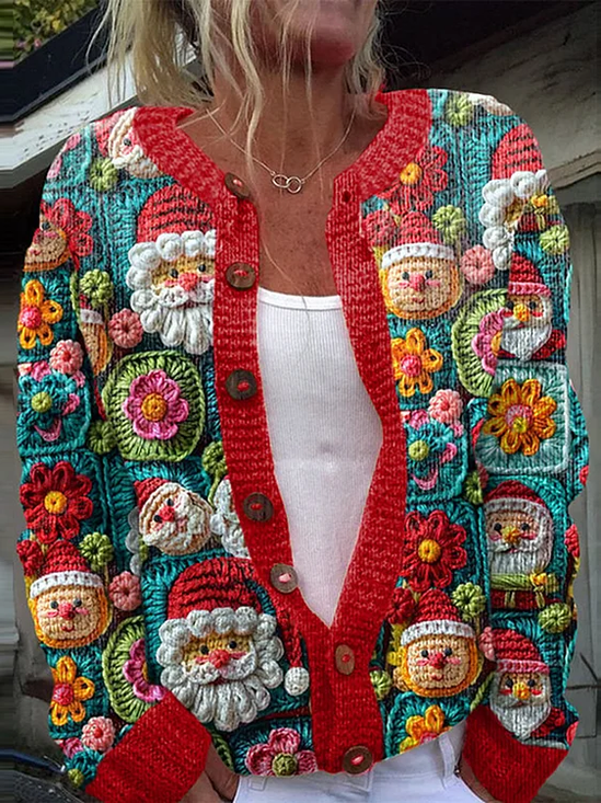 Cardigans Femmes Décontracté Père Noël Hiver Tricoté Quotidien Coupe Régulière Col Rond Régulier Droit