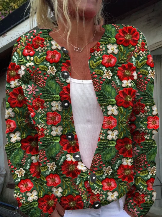 Cardigans Femmes Boho impression en 3D Printemps / Automne Tricoté Micro-élasticité Ample Col Rond Régulier Droit
