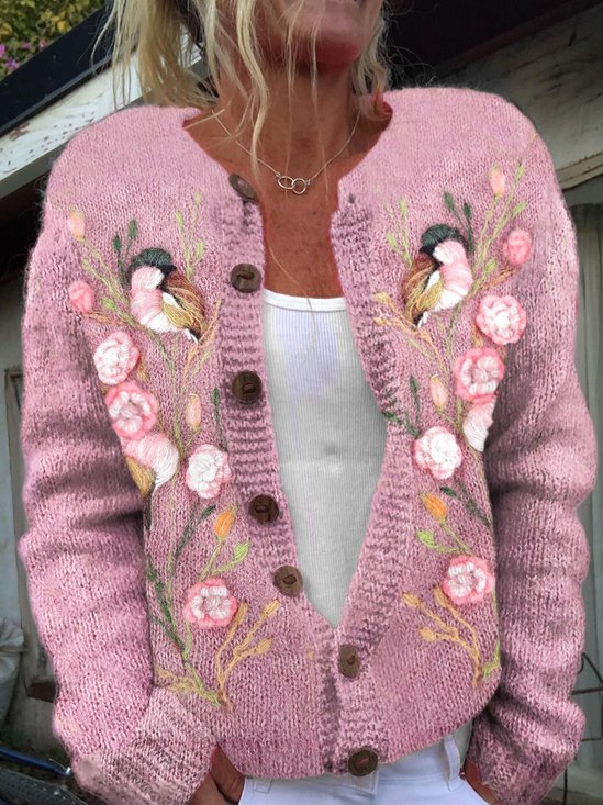 Cardigans Décontracté impression en 3D Hiver Tricoté Micro-élasticité Coupe Régulière Manches Longues Col Rond Droit pour Femmes