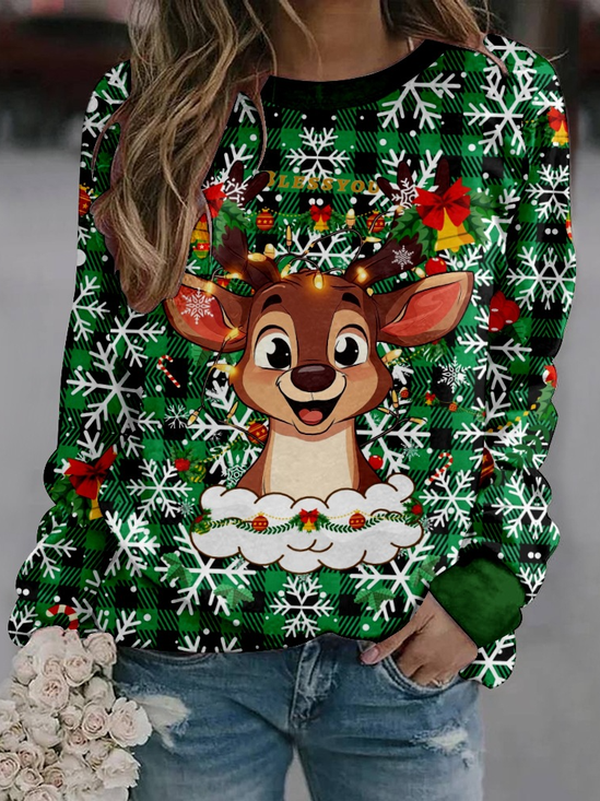 Sweat-shirts Décontracté Printemps / Automne Noël Motif de Wapiti Polyester Poids lourd Aucune élasticité Quotidien Ample Droit pour Femmes