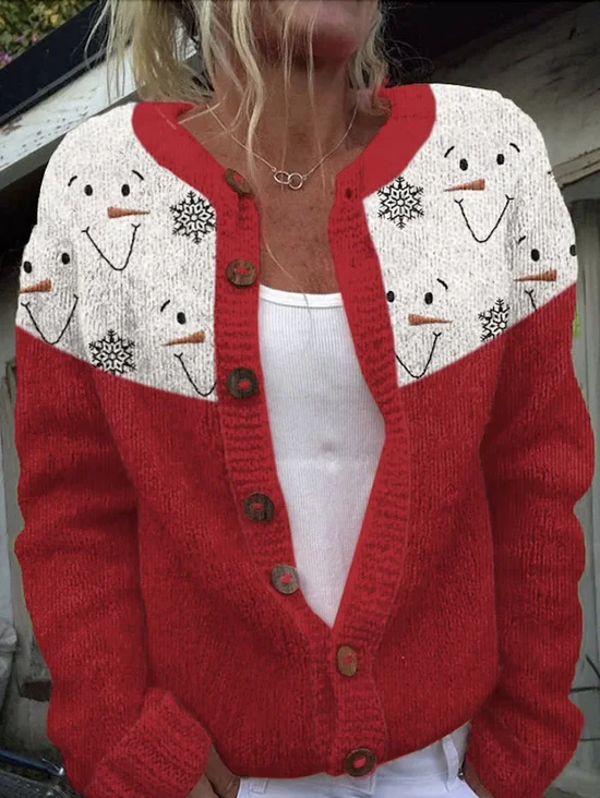 Cardigans Décontracté impression en 3D Hiver Poids lourd Micro-élasticité Coupe Régulière Manches Longues Col Rond Régulier pour Femmes
