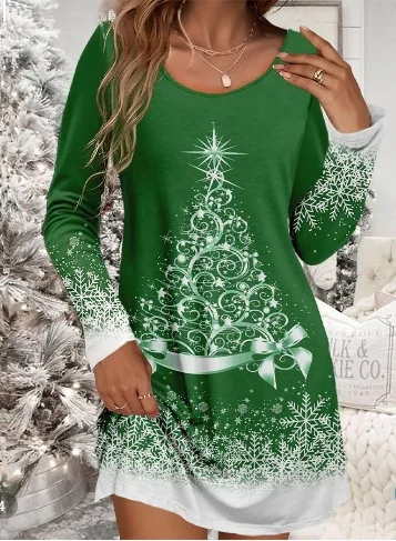 Femmes Noël Rouge Col Rond Confortable Mini Robe Décontracté