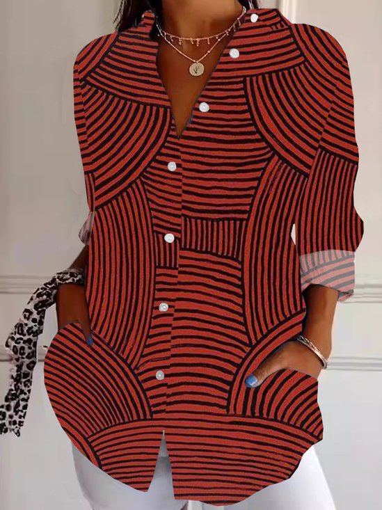 Chemises Géométrique Décontracté Printemps / Automne Polyester Coupe Régulière Noël Manches Longues Droit Col de Chemise pour Femmes