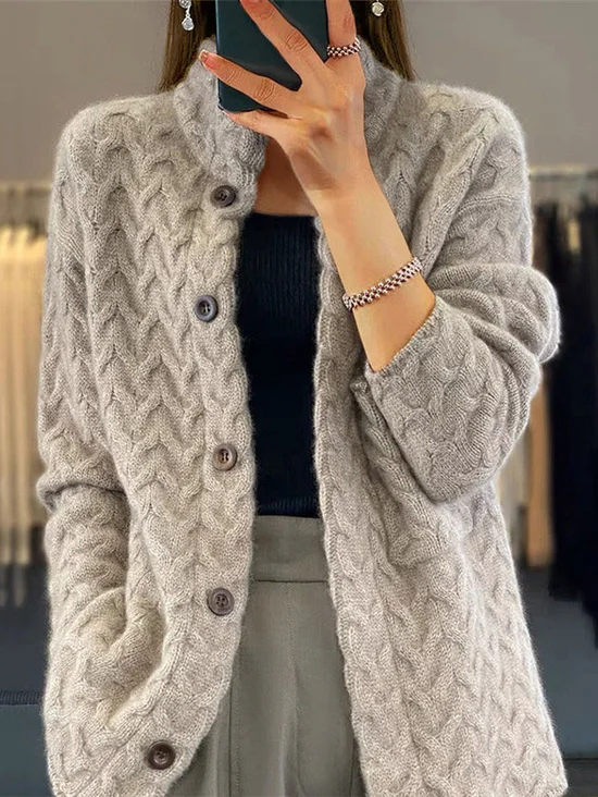 Cardigans Femmes Décontracté Plain Printemps / Automne Quotidien Manches Longues Laine/Tricot Régulier Droit Élasticité moyenne