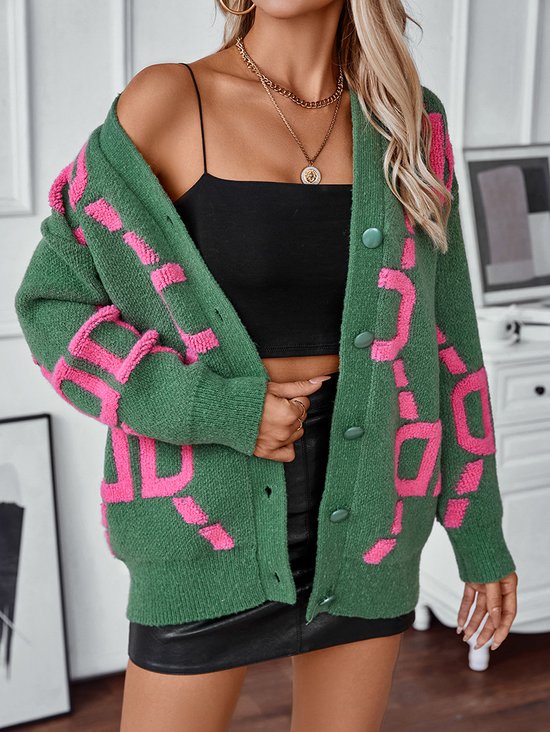 Cardigans Décontracté Abstrait Hiver Quotidien Ample Laine/Tricot Mi-long Épaissi Droit pour Femmes