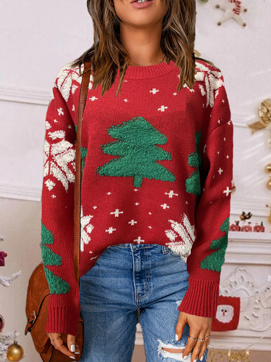 Pulls Décontracté Printemps / Automne Sapin de Noël Quotidien Manches Longues Col Rond Fil/fil de laine Droit Régulier pour Femmes