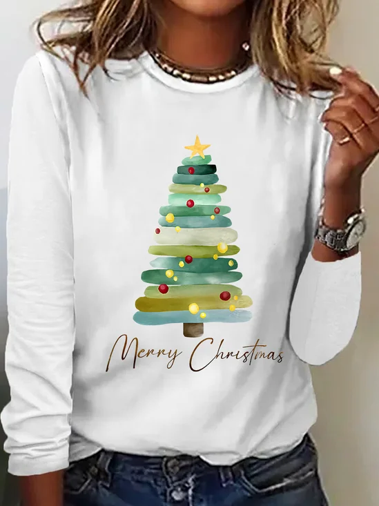 T-shirts Femmes Décontracté Printemps / Automne Sapin de Noël Quotidien Ample Meilleure vente Col Rond Régulier Élasticité moyenne