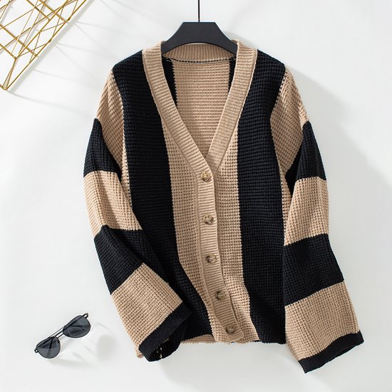Cardigans Femmes Rayé Décontracté Hiver Quotidien Ample Laine/Tricot Mi-long Épaissi Élasticité moyenne
