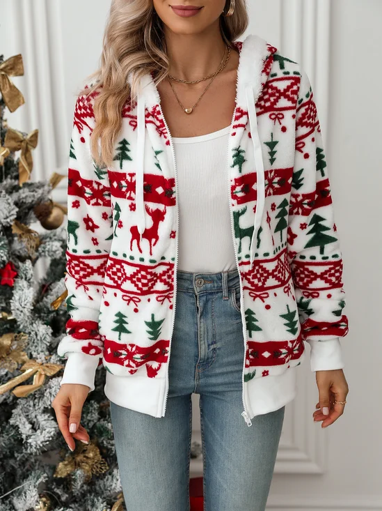Manches Longues Régulier Noël Motif de Wapiti Blouson pour Femmes