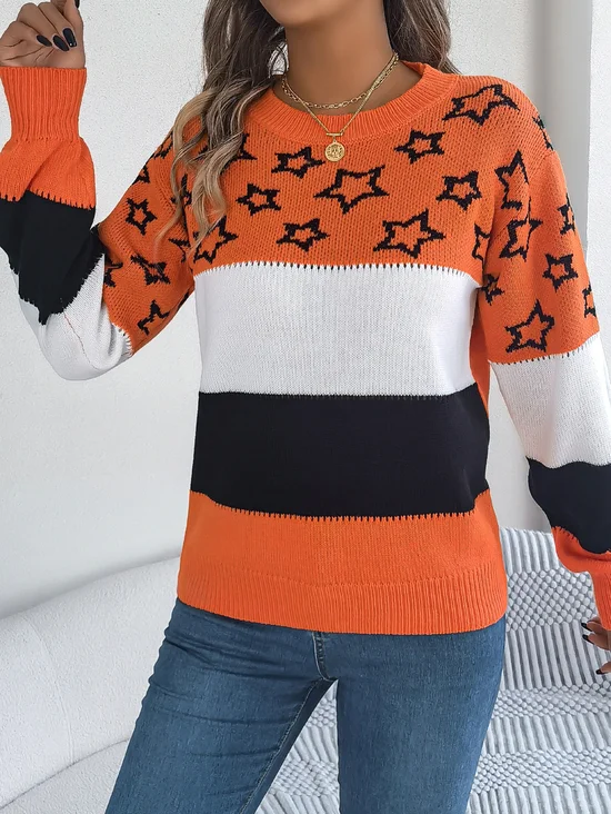 Pulls Femmes Rayé Décontracté Printemps / Automne Micro-élasticité Quotidien Ample Col Rond Fil/fil de laine Régulier