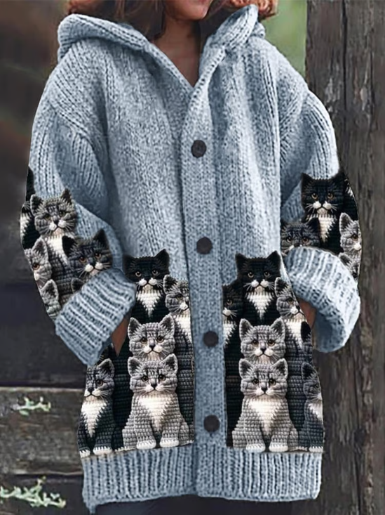 Cardigans Décontracté Printemps / Automne Chat Sweat-shirt à Capuche Micro-élasticité Quotidien Manches Longues Laine/Tricot Régulier pour Femmes