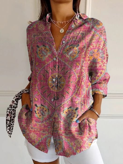 Chemises Femmes Géométrique Décontracté Printemps / Automne Polyester Aucune élasticité Ample Régulier Col de Chemise T.-N.-L.