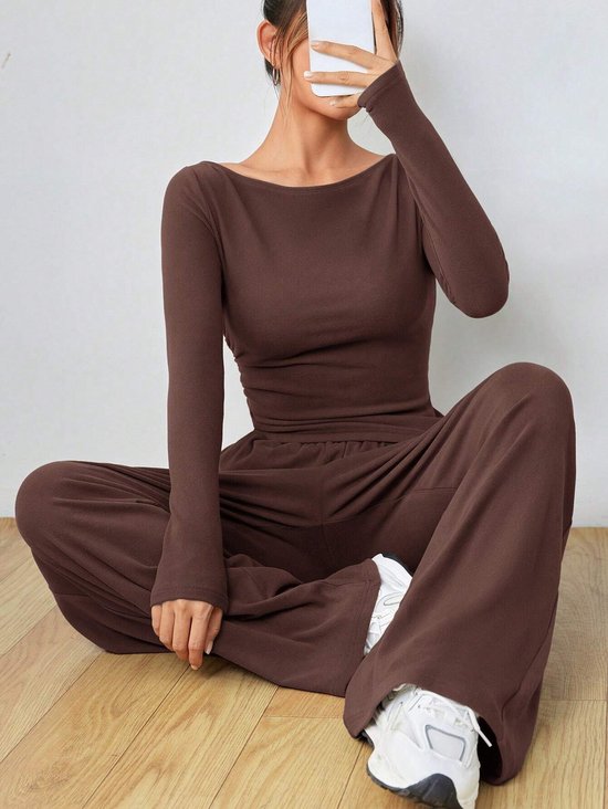 Deux Pièces Ensembles Femmes Décontracté Plain Printemps / Automne Zip Quotidien Ample Jersey Top Avec Pantalons Régulier