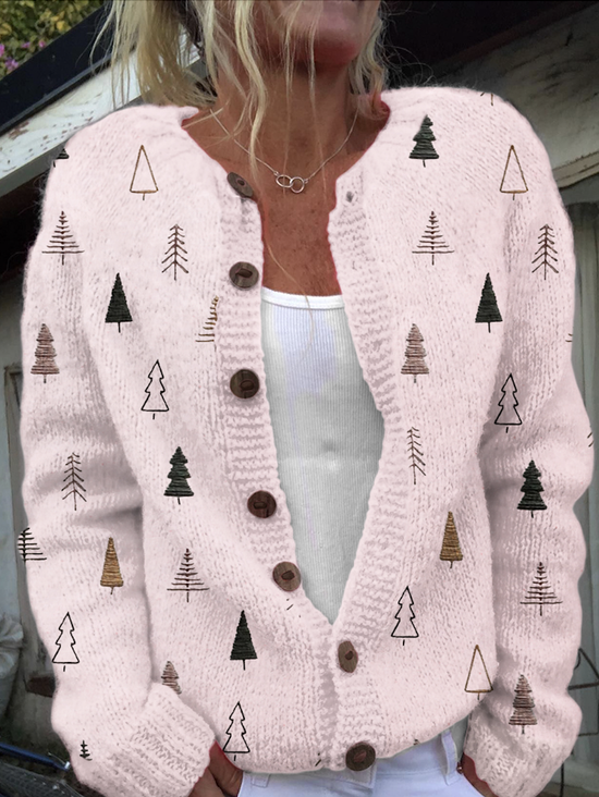 Pulls Décontracté Hiver Feuille d'Érable Tricoté Poids lourd Quotidien Ample Manches Longues Col Rond pour Femmes