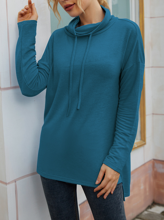 Chemisiers1 Femmes Décontracté Plain Printemps / Automne Micro-élasticité Ample Jersey Col Roulé Droit Régulier