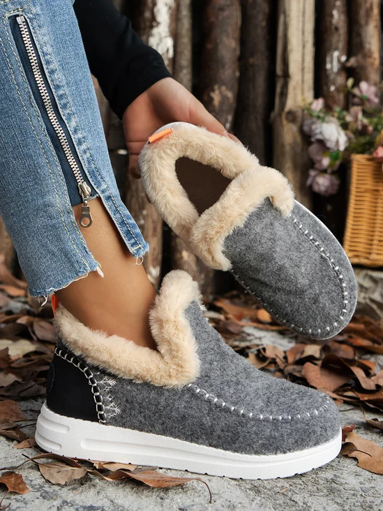 Rembourré de Coton Bottes Femme Décontracté Plain Hiver Faire la navette Peluche Talon Bas Bout Rond PU à Enfiler