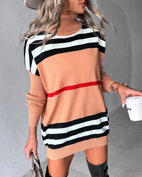 Pulls Femmes Rayé Décontracté Printemps / Automne Quotidien Manches Longues Col Roulé Fil/fil de laine Régulier Droit