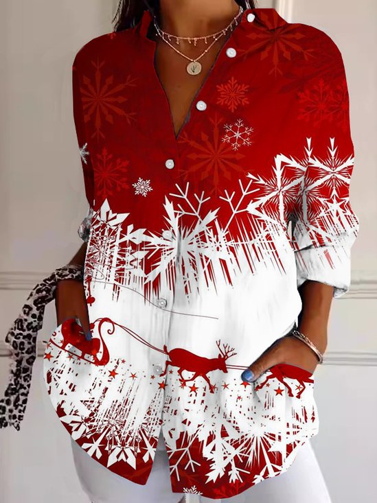 Chemises Décontracté Floral Printemps / Automne Polyester Léger Aucune élasticité Coupe Régulière Manches Longues Col de Chemise pour Femmes