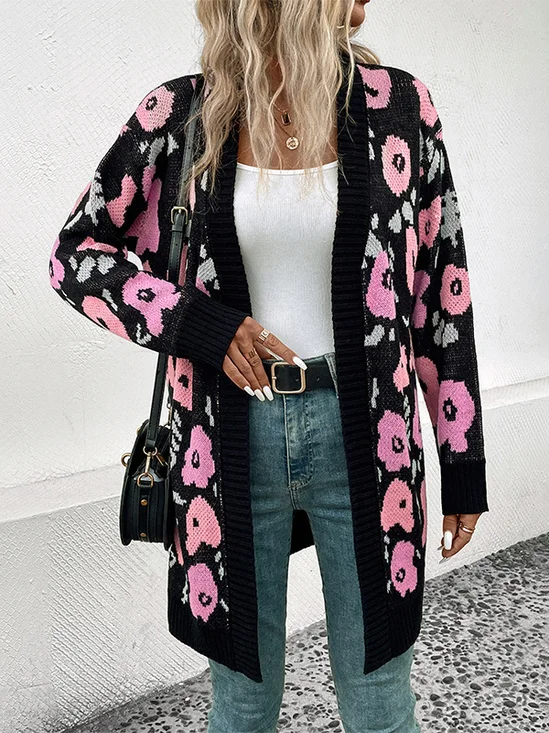 Pulls Décontracté Floral Printemps / Automne Micro-élasticité Quotidien Manches Longues Col Rond Fil/fil de laine Régulier pour Femmes