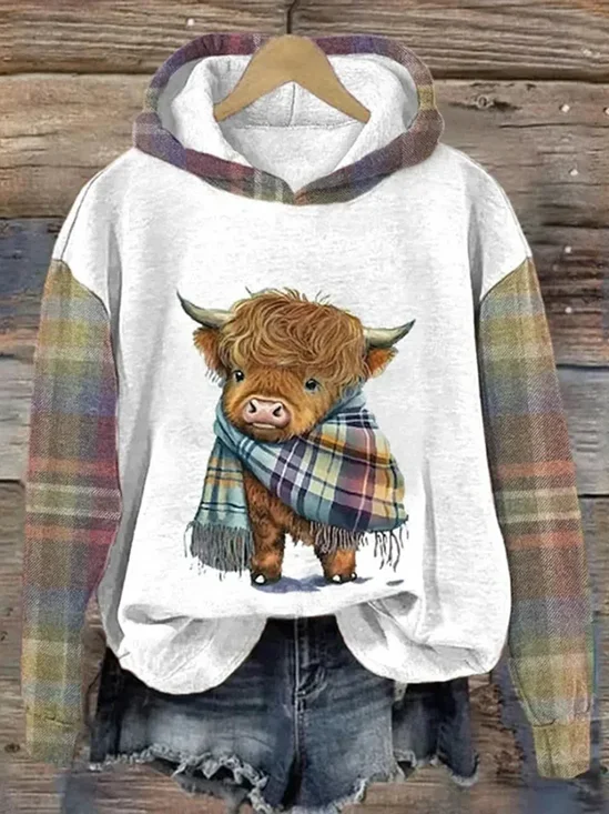 à Capuche Femmes Décontracté Imprimé d'Animal Printemps / Automne Coton Sweat-shirt à Capuche Manches Longues Régulier Droit Régulier