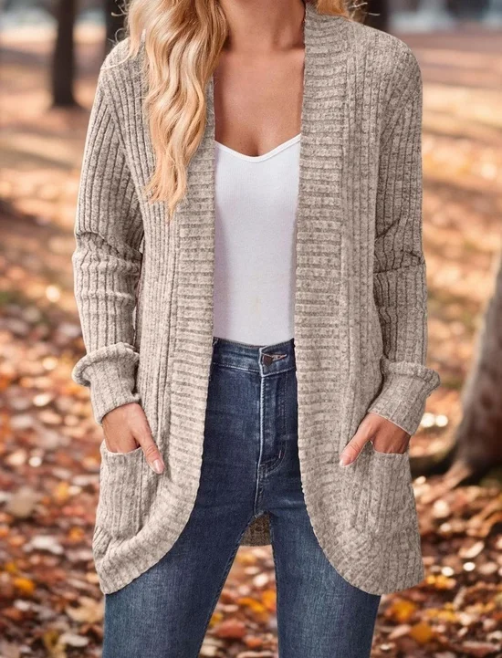 Cardigans Femmes Décontracté Plain Printemps / Automne Polyester Ample Manches Longues Droit Régulier Élasticité moyenne