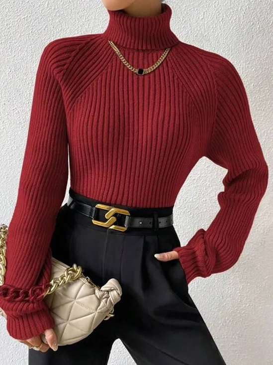 Pulls Décontracté Plain Printemps / Automne Ample Col Roulé Fil/fil de laine Régulier Droit Régulier pour Femmes
