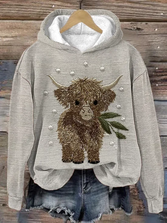 à Capuche Femmes Décontracté Bovins Printemps / Automne Sweat-shirt à Capuche Micro-élasticité Quotidien Régulier Droit Régulier