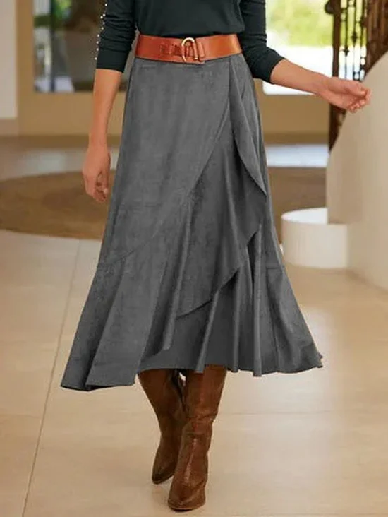 Jupes Décontracté Plain Printemps / Automne Polyester Quotidien Maxi Taille Moyenne Trapèze Élasticité moyenne pour Femmes