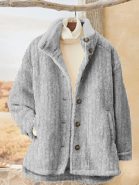 Manches Longues Épaissi Rayé Blouson pour Femmes